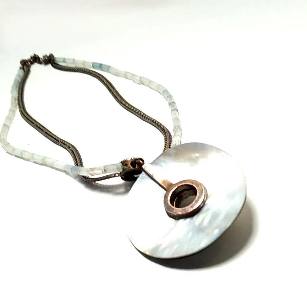 Vintage Avon Copper Abalone Shell Beaded Pendant Necklace